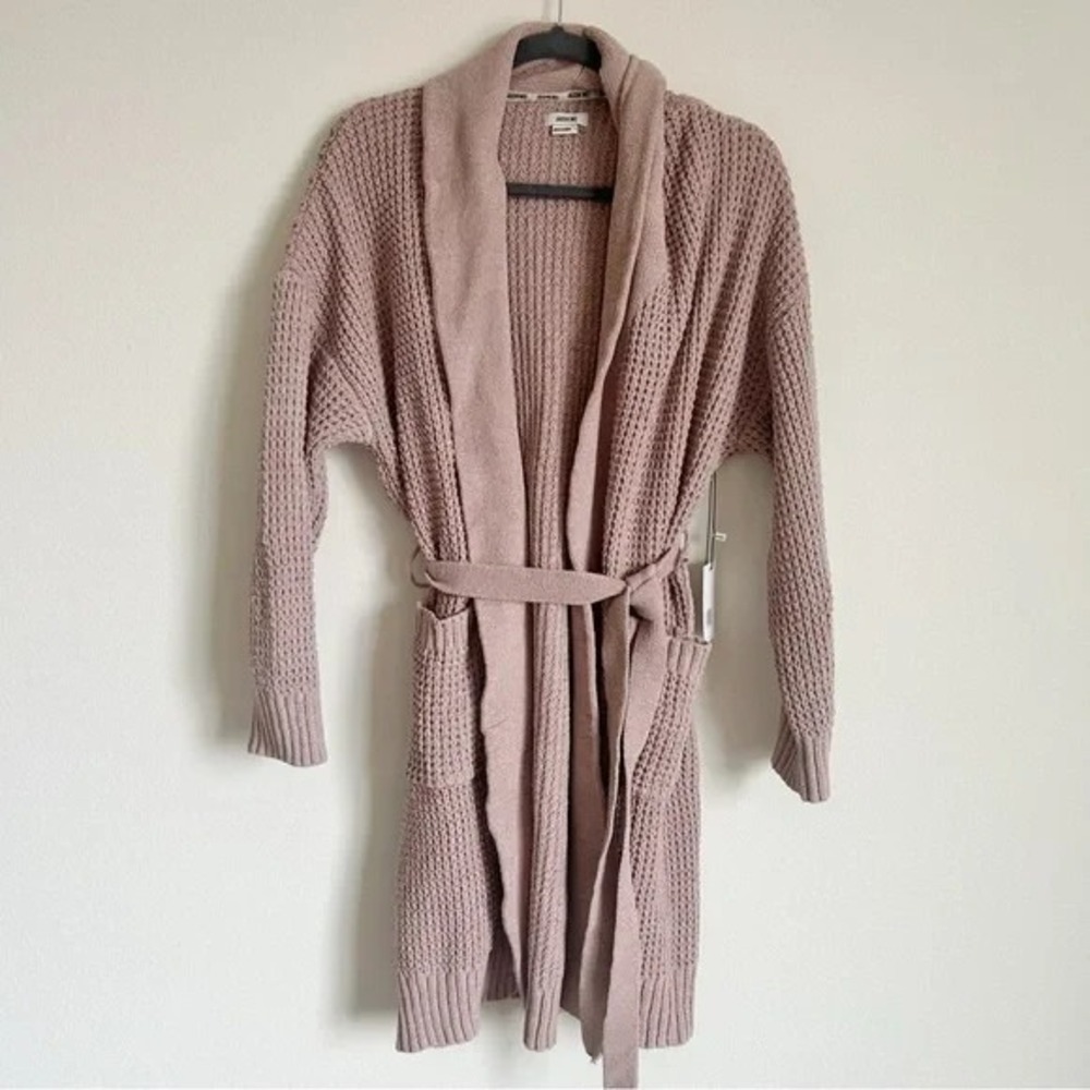 JASON WU I Women's Tan Waffle Knit Shawl Collar Belted Robe Cardigan I‎ SizeL